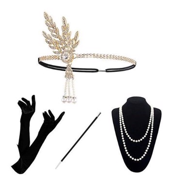 1920´er Gatsby/Charleston accessories/tilbehørssæt, guld - deluxe