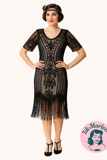 1920´er festkjole - Miss Ninnas Song, champagne/sort