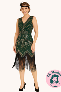 1920´er festkjole - Miss Adele, grøn med guld