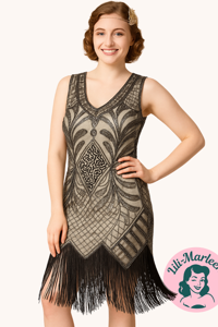 1920´er festkjole - Miss Ruby, creme/sort/guld