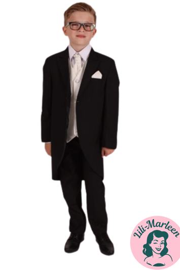 Børne smoking: Alfred, sort/creme - sød smoking til børn i 5 dele 