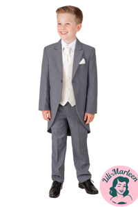 Børne smoking: Alfred, grå/ivory - sød smoking til børn i 5 dele 