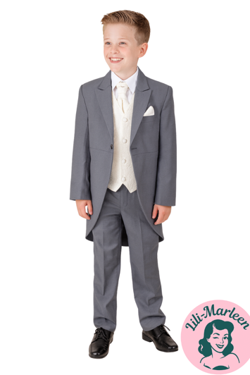 Børne smoking: Alfred, grå/ivory - sød smoking til børn i 5 dele 