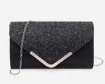 Fest clutch: Ofelia, sort - sød festtaske i sort med glitter 