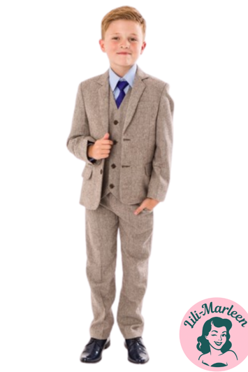 Børne jakkesæt: Tobias, sand - jakkesæt i 5 dele 