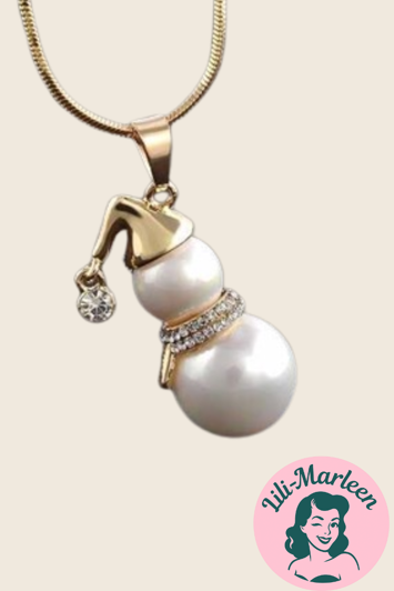 Julehalskæde - lang: guld snemand med perle