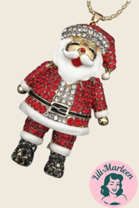 JULE-Halskæde med STOR JULEMAND, RØD/GULD GLITRENDE STEN