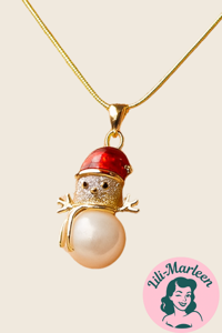 Halskæde med snemand med nissehue (perler)