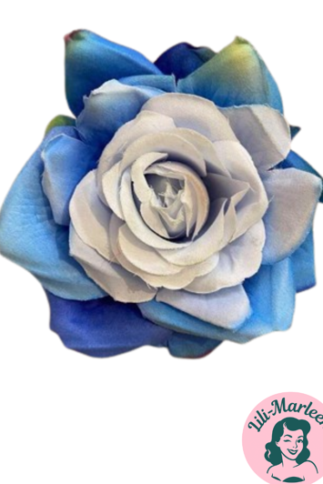 Deluxe Hårrose/Stofrose på Hårklips/brochepin, blå