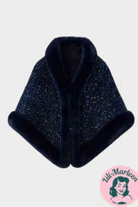 Slag med Pailletter & Pelskant – Navyblå