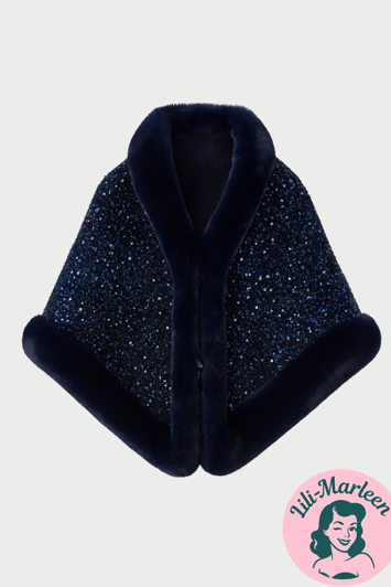 Slag med Pailletter & Pelskant – Navyblå