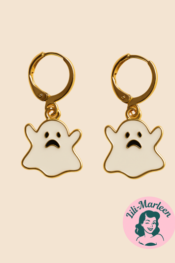 Halloween Øreringe – Små Spøgelser i Hvid og Guld