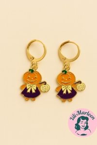 Halloween Øreringe – Græskarpige med Kjole og Græskar