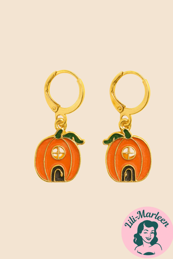 Halloween Øreringe – Græskarhus i Orange og Guld
