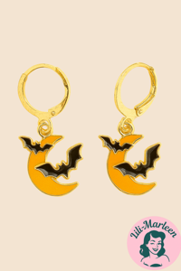 Halloween Øreringe – Måne og Flagermus i Guld