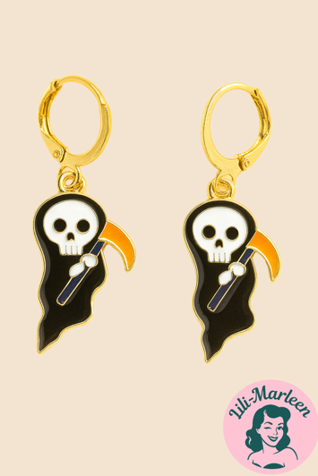 Halloween Øreringe – Døden med Le i Sort og Guld