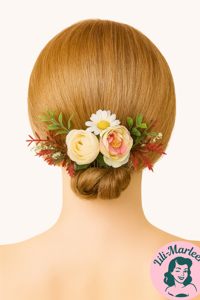 Vintage Hårkam med Creme og Rosa Blomster – Elegant Hårpynt til Bryllup og Fest