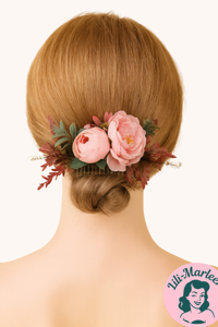 Vintage Hårkam med Lyserøde Blomster – Romantisk Hårpynt til Bryllup og Fest