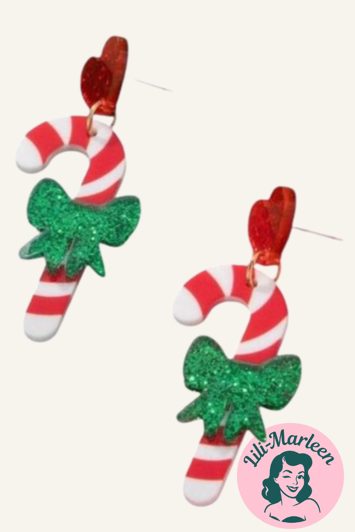 Juleøreringe; Jule Slikstokke med sløjfe