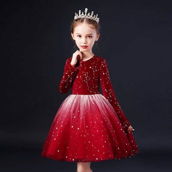 Børnejulekjole: Little Wish apon a star, rød