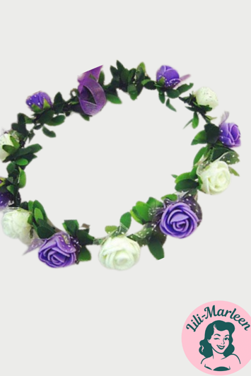 Blomsterkrans med roser, lilla og hvid 