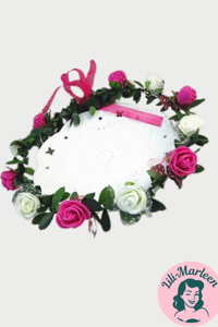 Blomsterkrans med roser, pink og hvid  