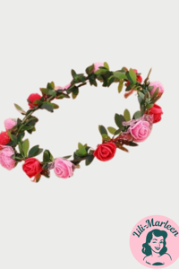 Blomsterkrans med roser, lyserød og rød