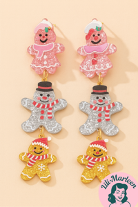 Juleøreringe; kagemænd (store) - de 3 kække på række