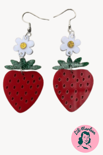 Øreringe/ørestikker - jordbær  med blomst