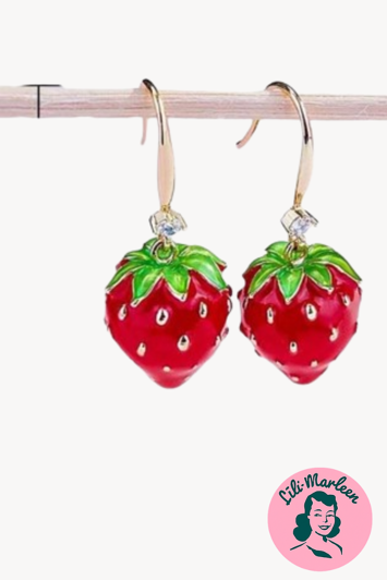 Øreringe/hængeøreringe - jordbær med sten