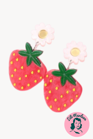 Øreringe/ørestikker - store jordbær, lyserød 