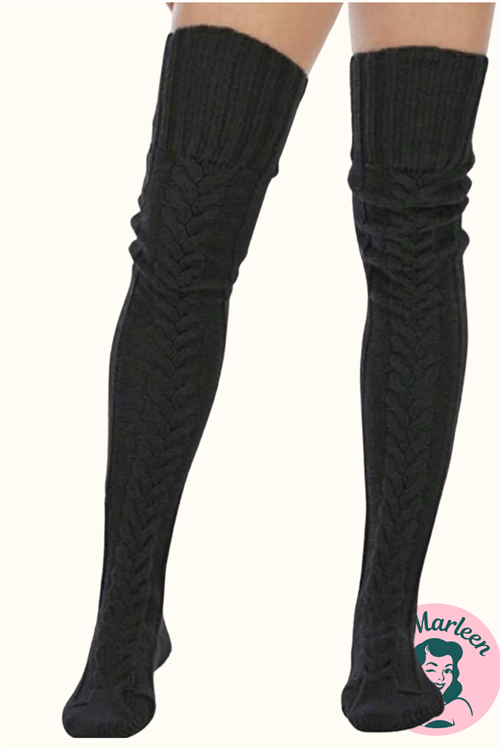 Knæsokker/hyggesokker - Lange - Lun sorte knæsokker i tyk strik