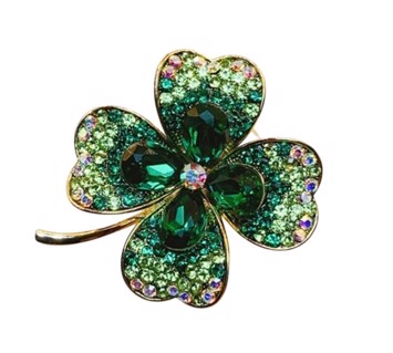 Broche – Firkløver med Grønne Krystaller