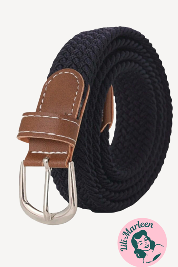 Unisex Elastisk Børnebælte med Læderdetaljer - sort