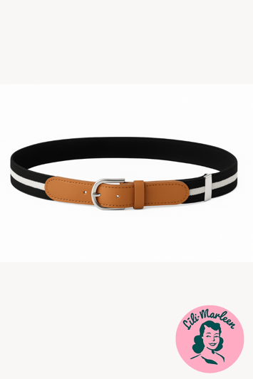 elastisk bælte til børn med retro vibe og unisex charme - sort/hvid