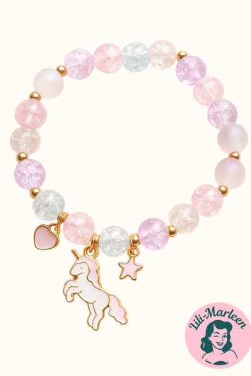 Børnearmbånd - Pastelfarver med unicorn, hjerte og stjerne