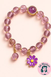Little Miss Violet” – Børnearmbånd med lilla perler og blomstervedhæng