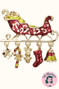 Brooche - julekane/juleslæde med vedhæng