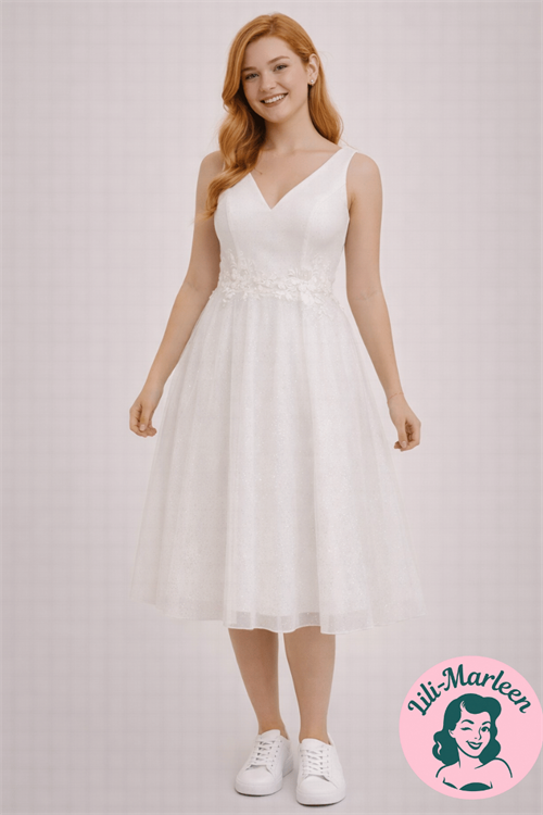 Konfirmationskjole/kort brudekjole - Lotus kort, hvid