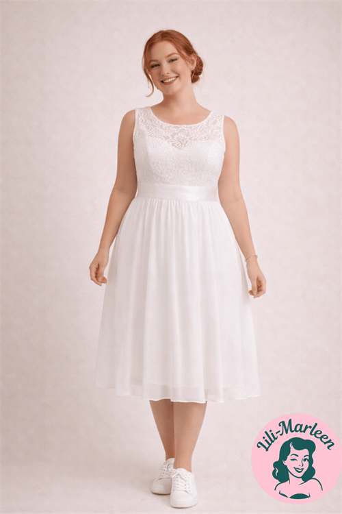 Konfirmationskjole/kort brudekjole - Augusta, kort - hvid