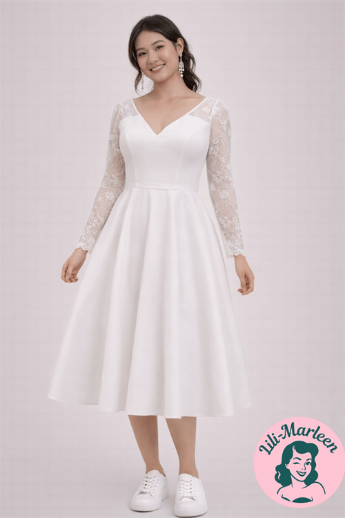 Konfirmationskjole/kort brudekjole - Treinety kort - hvid