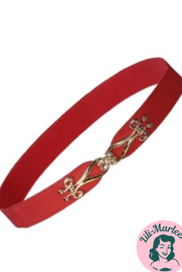 Smalt elastisk bælte med guld spænde, rød