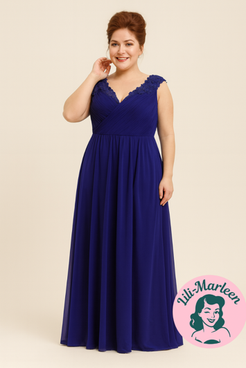 Lang festkjole - Betty Jeane, blå; Skøn lang festkjole med blonde på overdelen