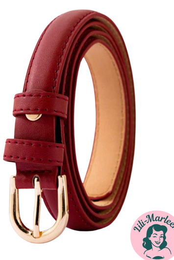 Smalt læder bælte, vinrød