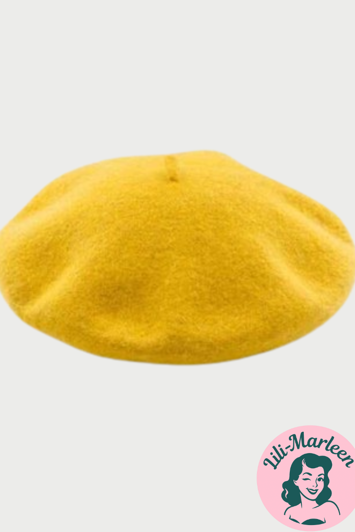 Beret, gul - lækker vintageinspireret filt beret 