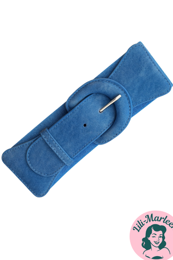 Bredt elastisk lakbælte, denim blå 