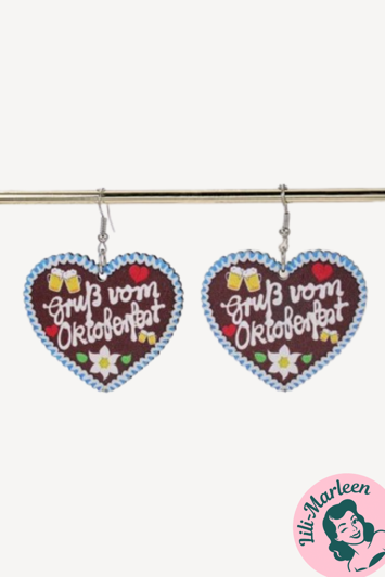 Øreringe - Store hængeøreringe med - oktoberfesthjerter (træ)