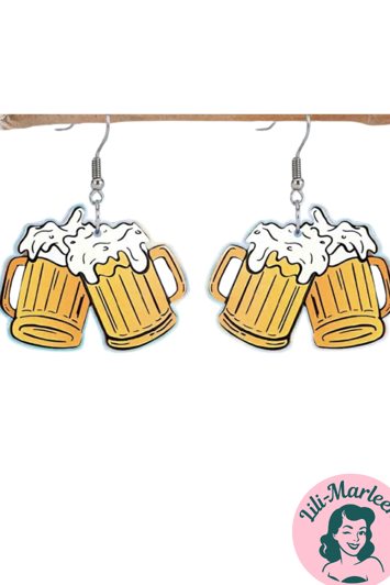 Skål! – Dobbelt Ølkrus Hængeøreringe i Plast