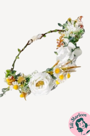 Blomsterkrans hvid/gu l- store smukke blomster, deluxe