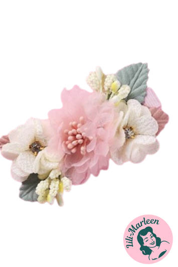 Hårklips med blomster/roser/sten - ivory, lyserød (M14)